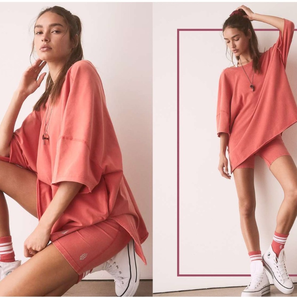 Free People Coral Oversized Tee and Shorts Set